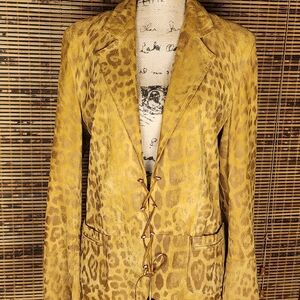 VINTAGE Roberto Cavalli Tan Leather Leopard Print Blazer